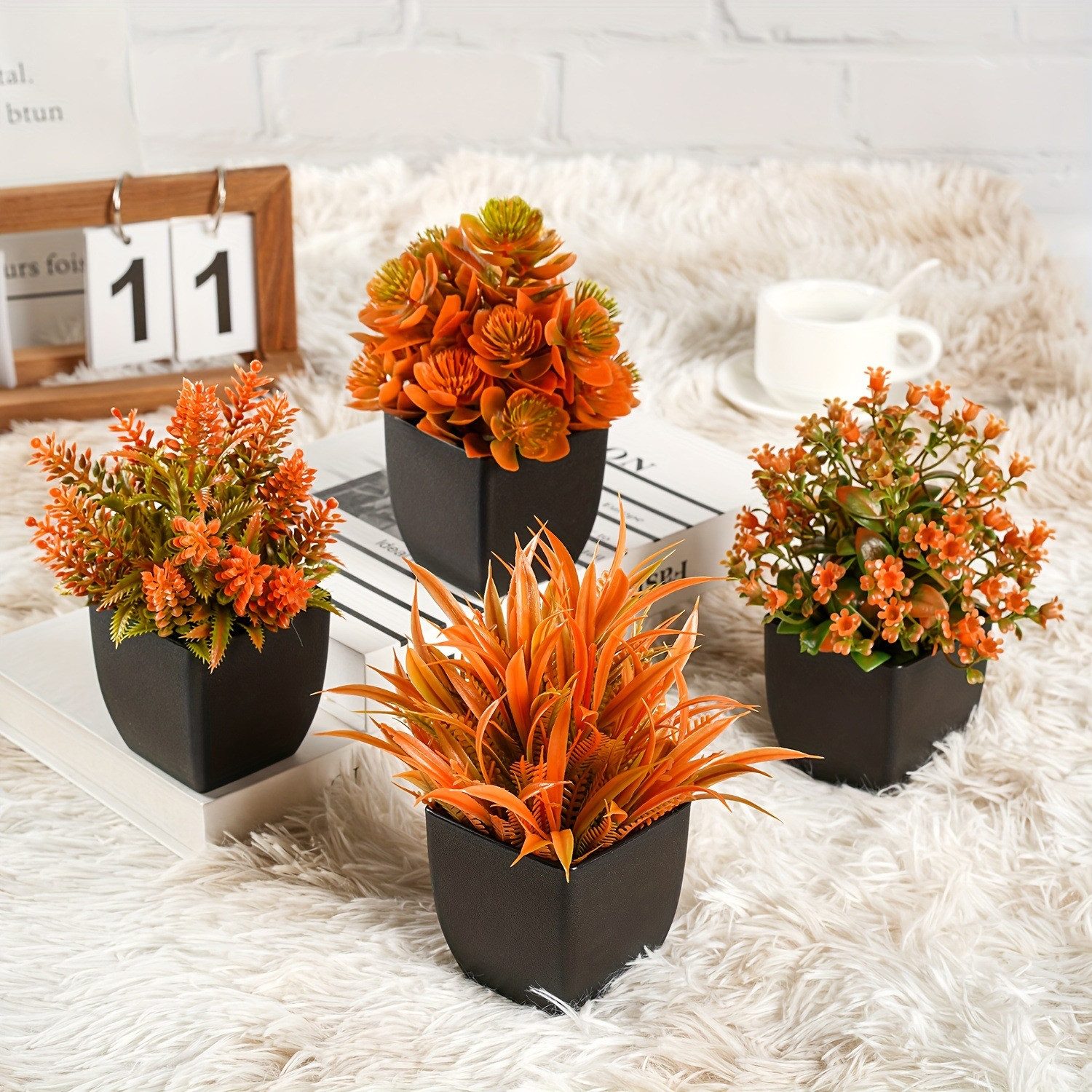 Kunstpflanze 4 künstliche Pflanzen mit Topf, kleine künstliche Pflanzen-Dek günstig online kaufen