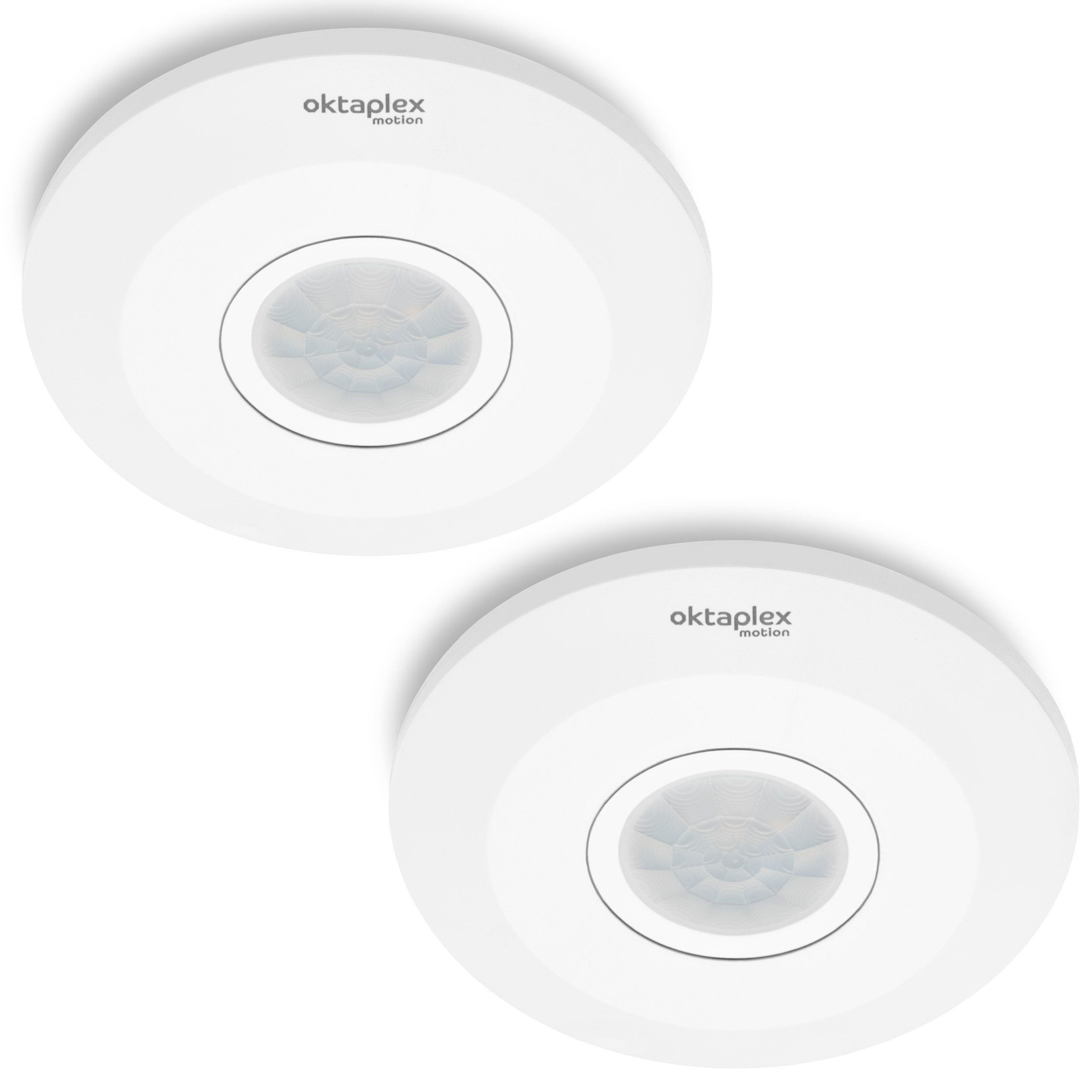 Oktaplex motion Bewegungsmelder Ina 2er Set 360° Infrarotsensorsensor Innen flach, Deckenbewegungsmelder sehr flach Ø 8 Metern Reichweite