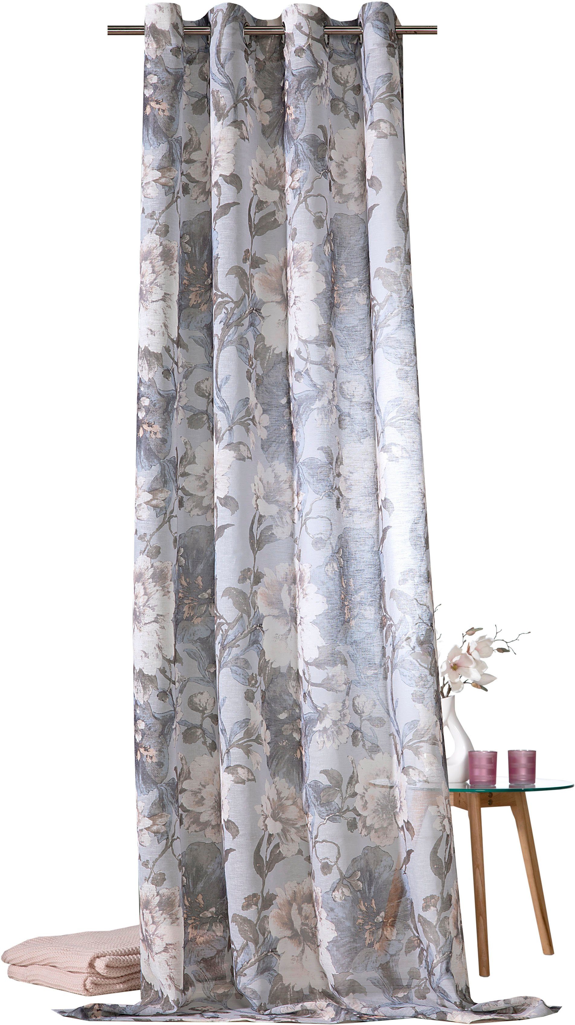 Weckbrodt Vorhang Charlotte (1 St), Ösen, halbtransparent, Leinen, halbtransparent, floral, geblümt, Gardine, Store