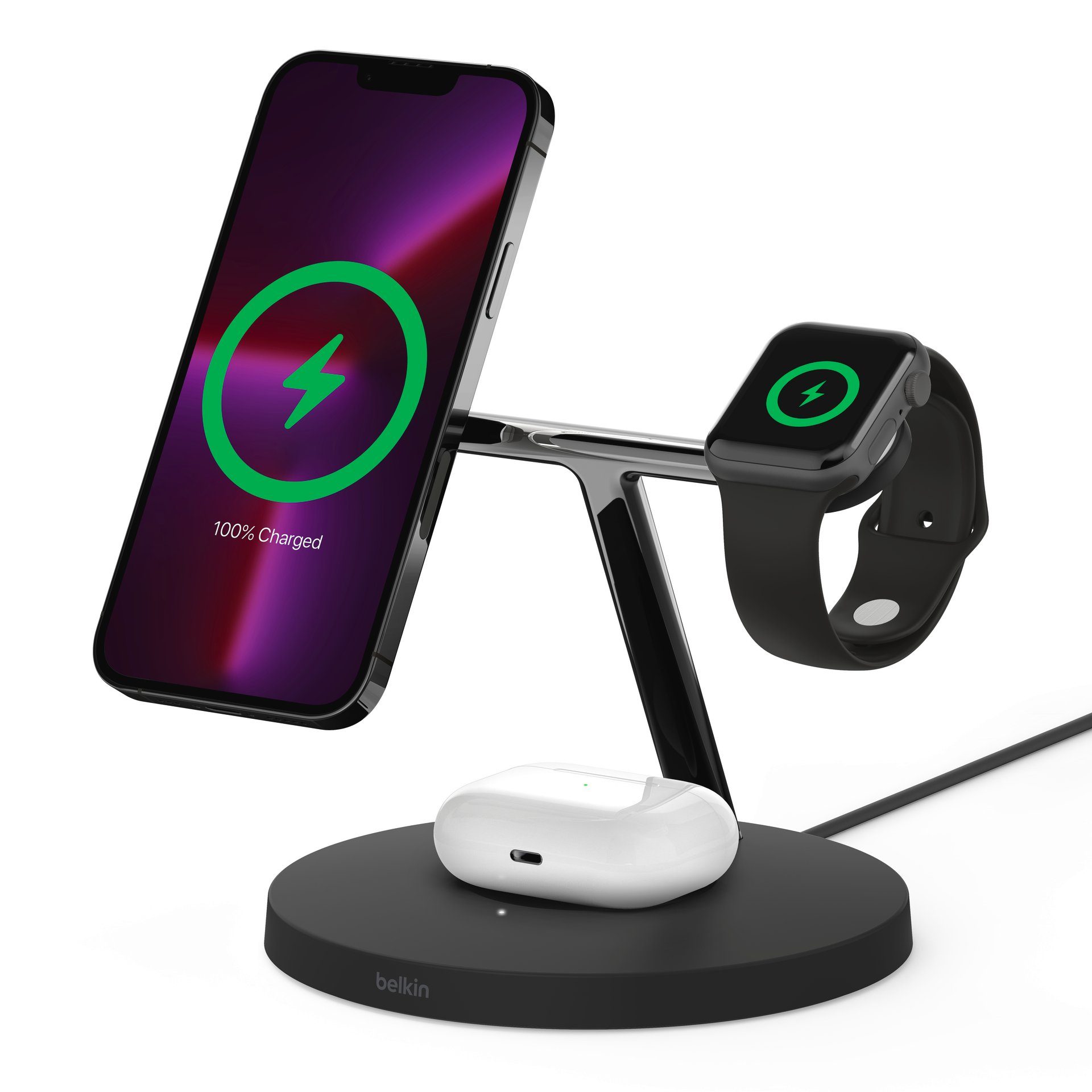 Magsafe 3 in 1 Wireless Charger Station Kabelloses Ladestation, Ladegerät  mit MagSafe für iPhone 14, 13 + Apple Watch + AirPods, mit 18W QC 3.0