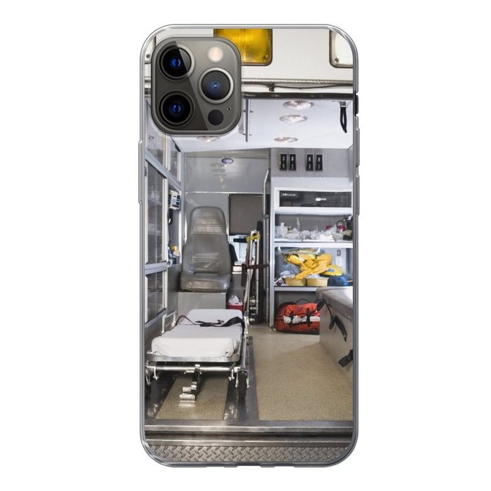 MuchoWow Handyhülle Krankenwagen mit offenen Türen Handyhülle Apple iPhone 12 Pro Smartphone-Bumper Print Handy