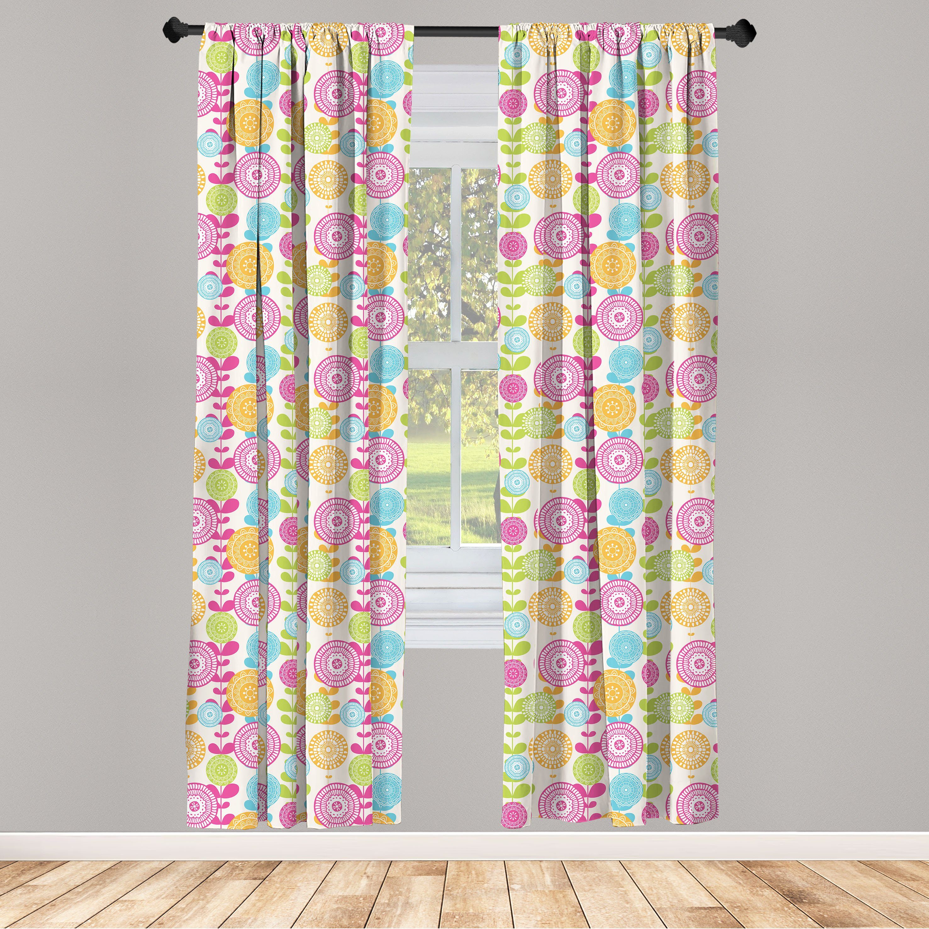 Gardine Vorhang für Wohnzimmer Schlafzimmer Dekor, Abakuhaus, Microfaser, Blumen Bunte Natur Illustration