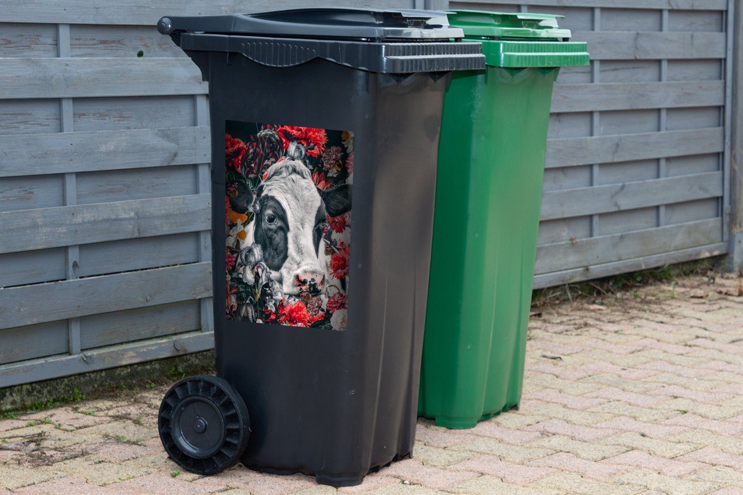 MuchoWow Wandsticker Kuh (1 Mülleimer-aufkleber, Sticker, - Rot Abfalbehälter - Zeichnung St), Container, Mülltonne