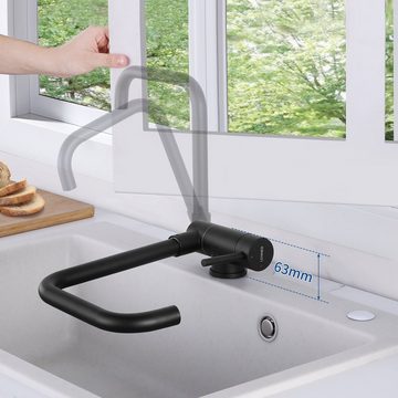 Lonheo Küchenarmatur Vorfenster Wasserhahn Küche Klappbar 180° Küche Spültischarmatur Schwarz Edelstahl Küchenarmatur