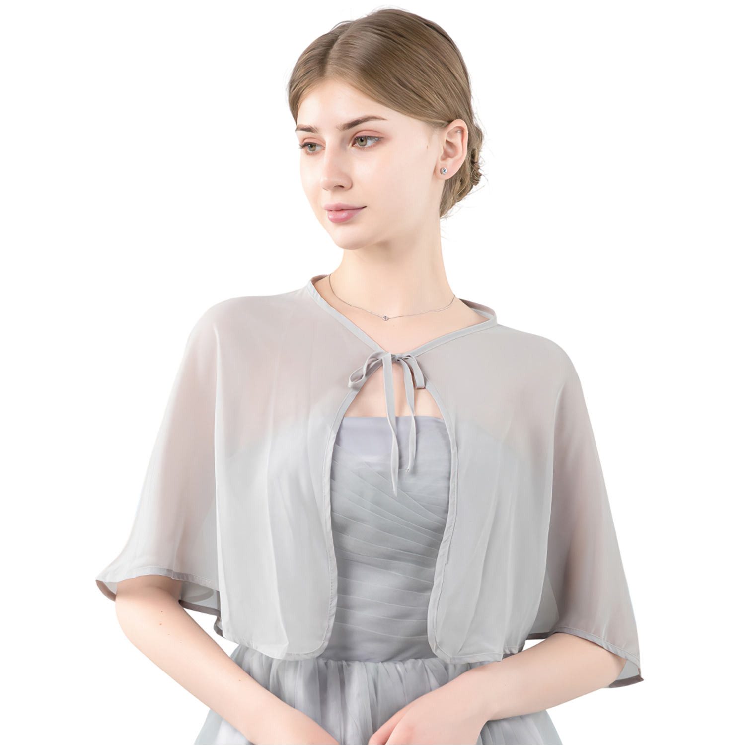 Refttenw Bolero Chiffon Bolero Damen Festlich Stola für Abendkleid, Sommer Strickjacke Brautjacke mit Band