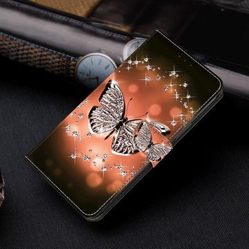 CLM-Tech Handytasche für Samsung Galaxy A25 5G Hülle Tasche aus Kunstleder Klapphülle (Schmetterling Diamanten Muster, Handyhülle mit Standfunktion - Wallet Flip Case inklusive Kartenfächer), - Cover Etui mit Magnetverschluss - Galaxy A25 5G Schutzhülle
