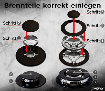 Phönix Germany Gas-Kochfeld Domino-GT, Gaskocher 2 flammig mit Zündsicherung, Propan- / Erdgas, H-Gas