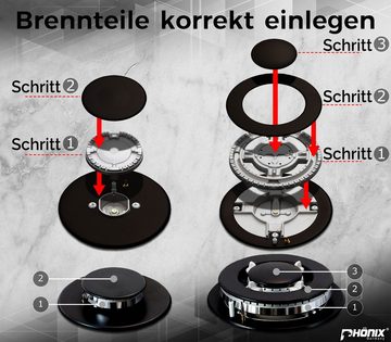 Phönix Germany Gas-Kochfeld PG-901T, Gaskocher 5 flammig mit Zündsicherung, Propan- / Erdgas, H-Gas