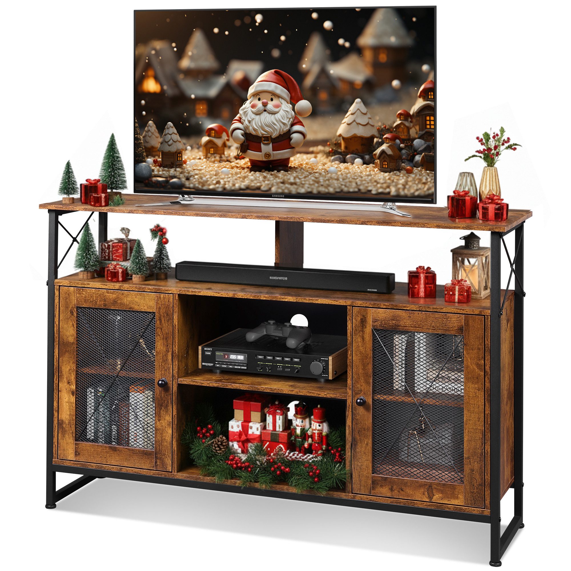 WLIVE Lowboard TV Schrank mit Stauraum, TV Board für Fernseher bis zu 55 Zoll (Fernsehtisch mit Türen & Regalen, 1), Sideboard für Wohnzimmer, Esszimmer, Büro