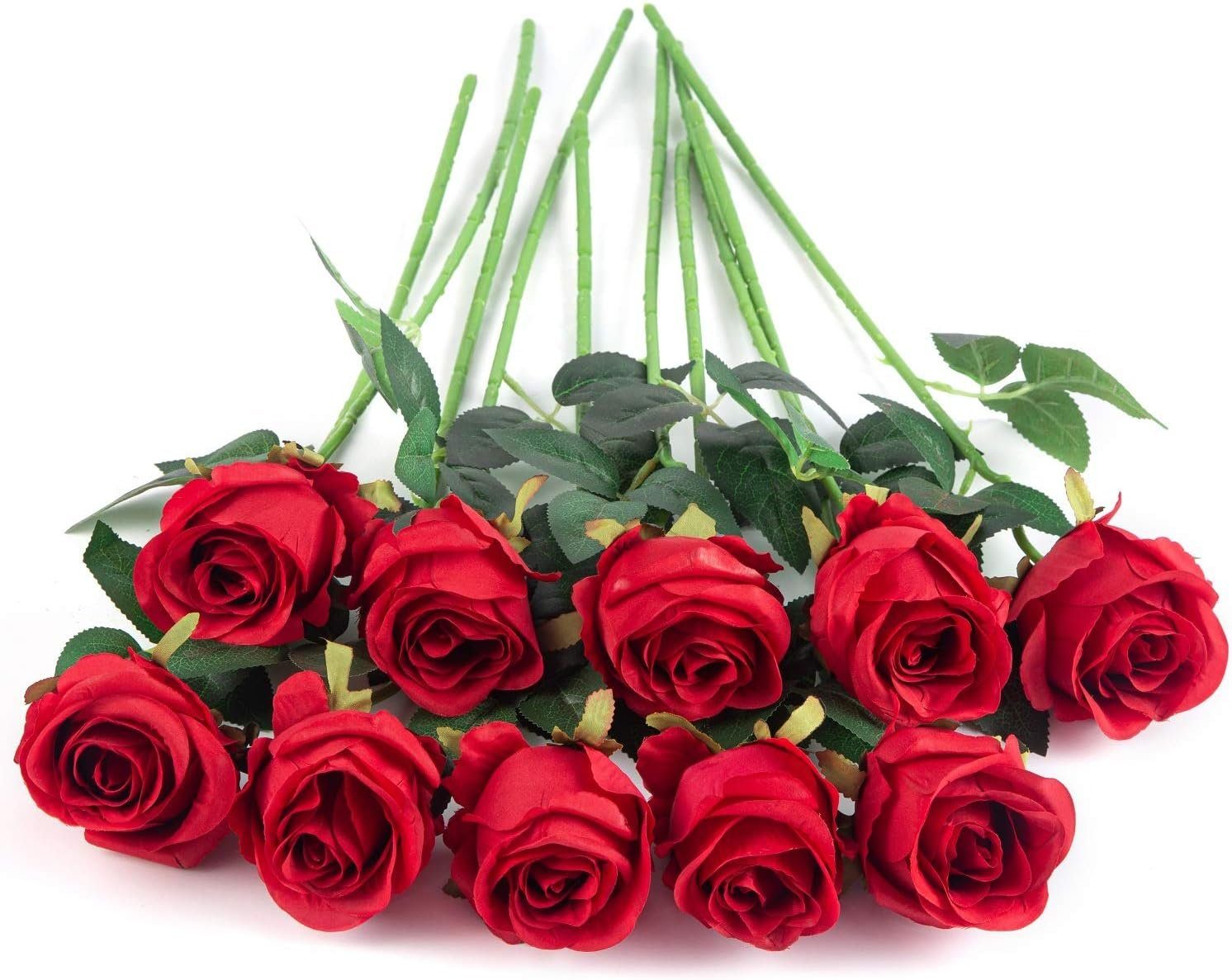 Kunstblume 10pcs Künstliche Rose Blumen DIY Rot Dekor für Stiel Party Hochzeitsstrauß Seidenrosen, Wohnkultur Gefälschte Tisch Mutoy, Herzstück Langer