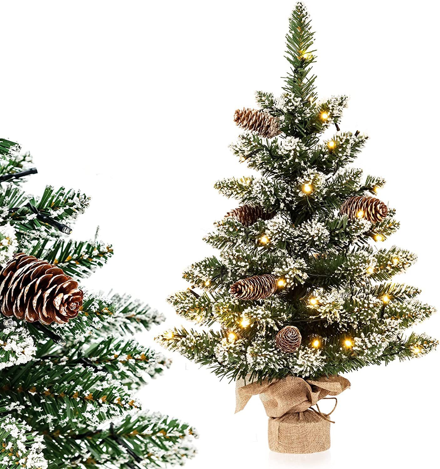 COSTWAY Künstlicher Weihnachtsbaum, 60cm, mit 8 Lichtmodi, 50 LEDs, Schnee