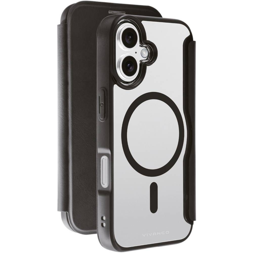 Vivanco Handyhülle Wallet für iPhone 16, 2.0m Drop-MagSafe Support, Induktives Laden, Sanddicht, Spritzwasserfest, Staubdicht, Stoßfest