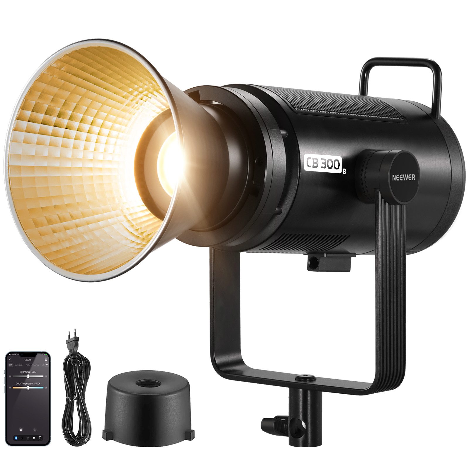 Neewer Videoleuchte CB300B 320W LED Videoleuchte Studiolicht, Bi-Color Studio Dauerlicht, mit APP Fernbedienung, Bowens Halterung, 2700K-6500K CRI/TLCI97+