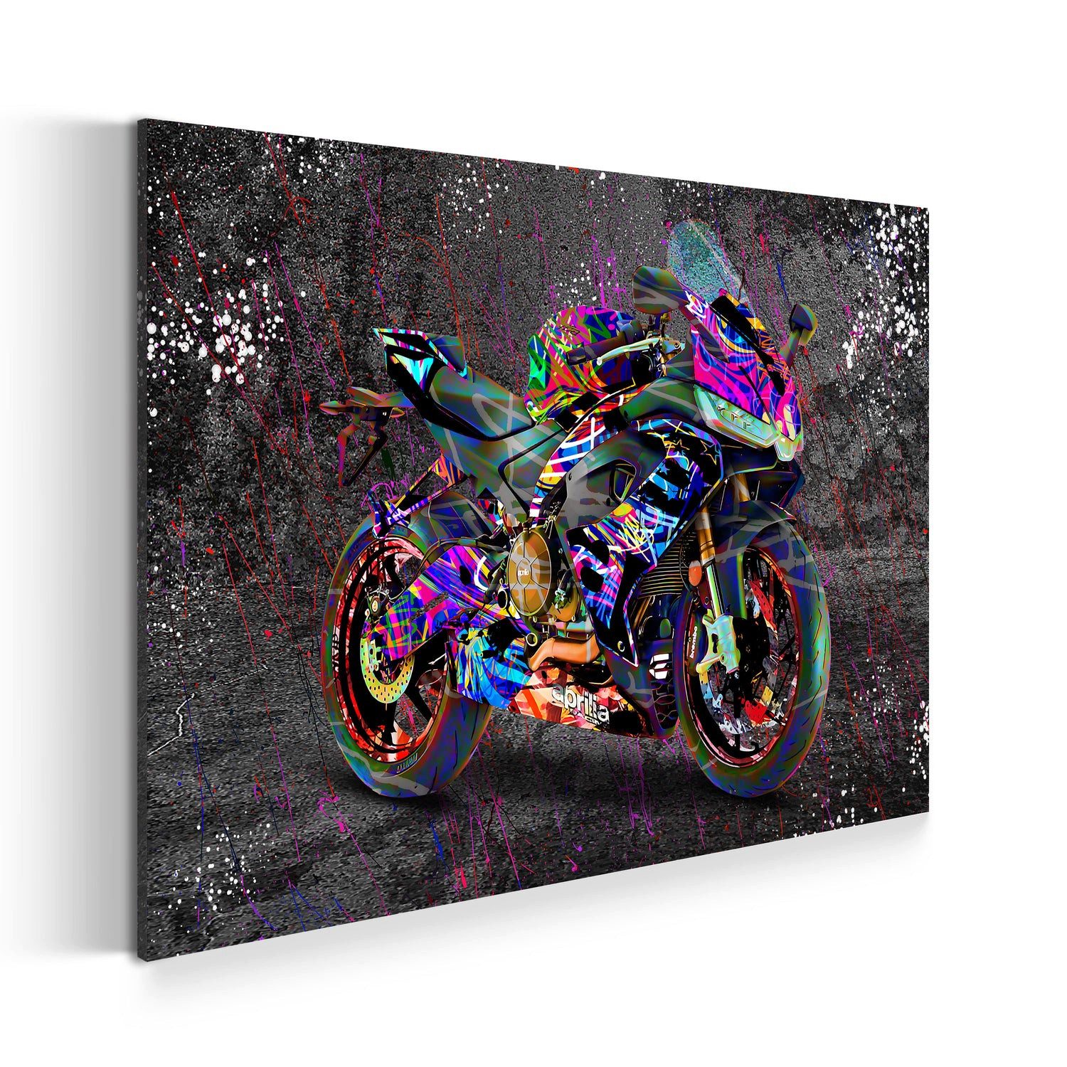 Artedinoi Leinwandbild Motorrad Graffiti Street Art Wandbild Leinwandbild Kunstdruck XL Wandd, Motorrad im Graffiti-Look