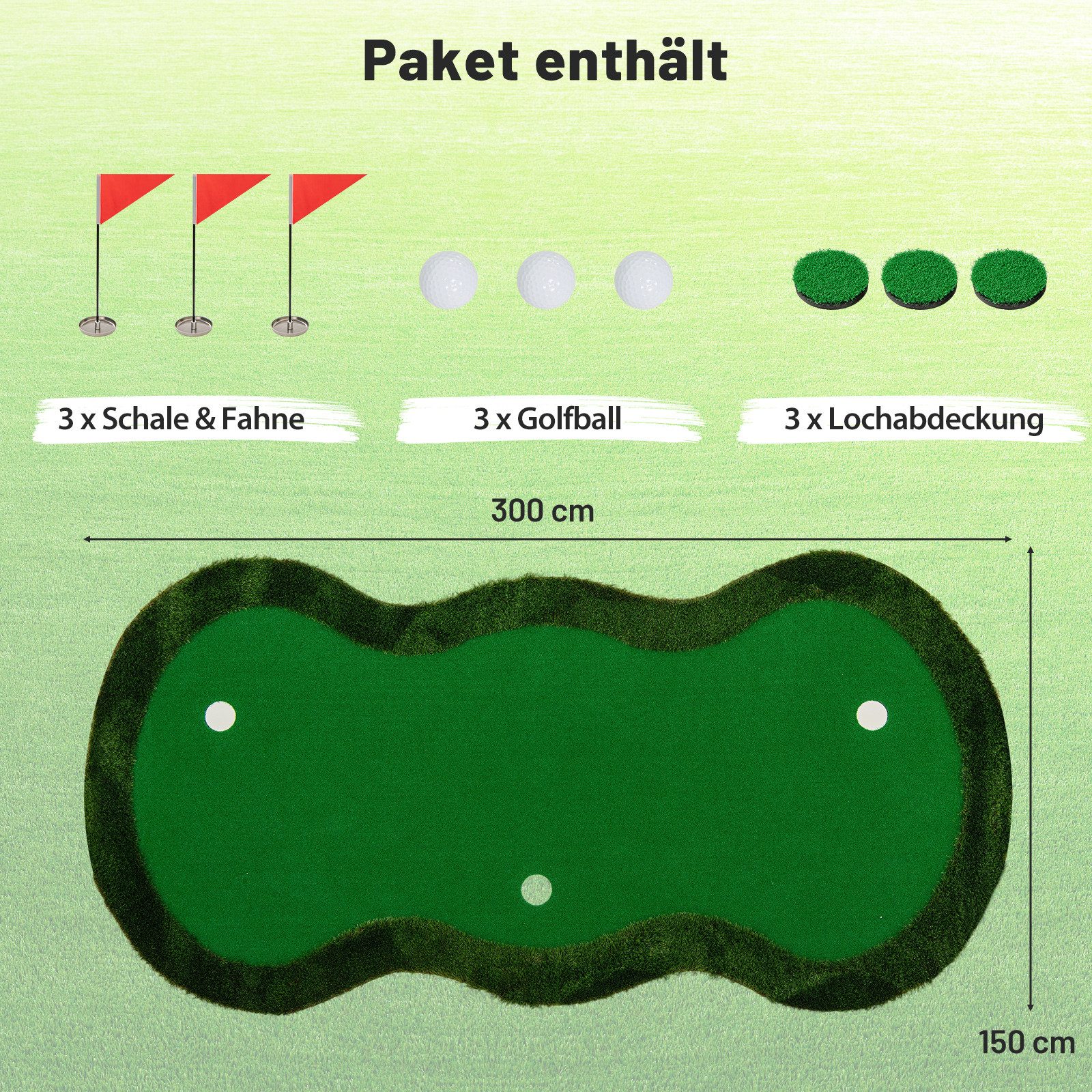COSTWAY Puttingmatte (1-St), Professionelle Golf-Übungsmatte, 300 x 150cm