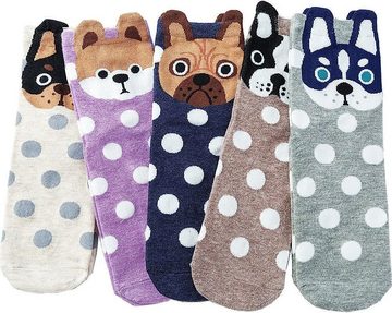 Alster Herz Freizeitsocken 4 oder 8 Paar Socken mit Hundemotiven, lustig, Tierliebe, Mode, A0414 (4-Paar) sehr weich, dehnbar