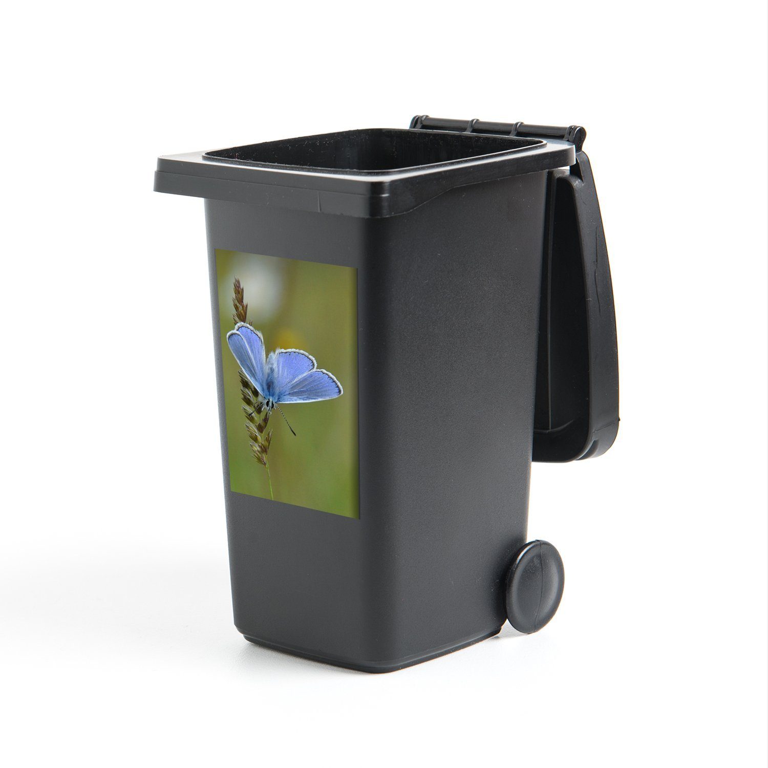 Container, blau Wandsticker St), Getreidehalm einem Mülltonne, Mülleimer-aufkleber, (1 auf Schmetterling Sticker, MuchoWow Abfalbehälter Ikarus