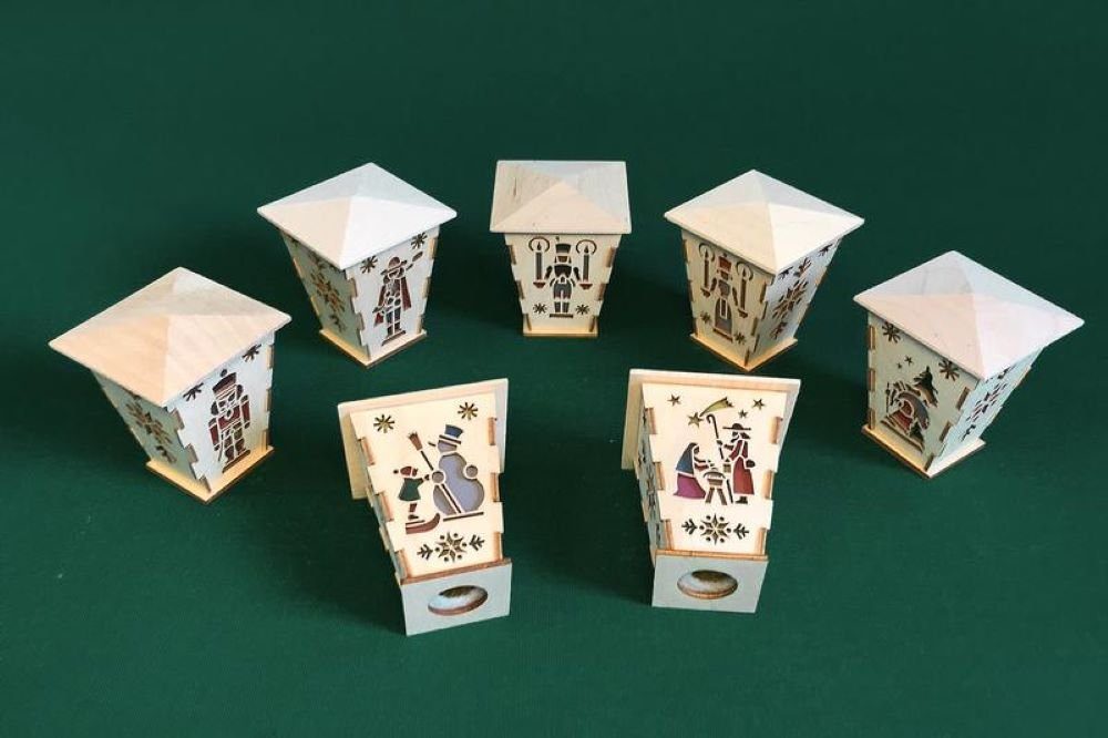 Richard Glaesser Schwibbogen Kerzenaufstecker Laternen 7-teilig, Höhe 6cm, Handwerkskunst original Erzgebirge