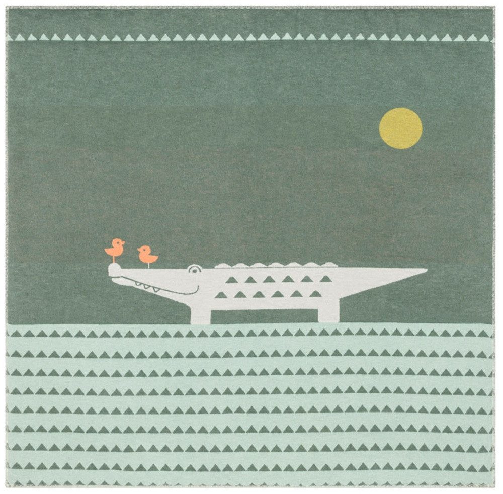 Krabbeldecke gefütter Juwel 'Krokodil' 120 x 120 cm Tannengrün, DAVID FUSSENEGGER