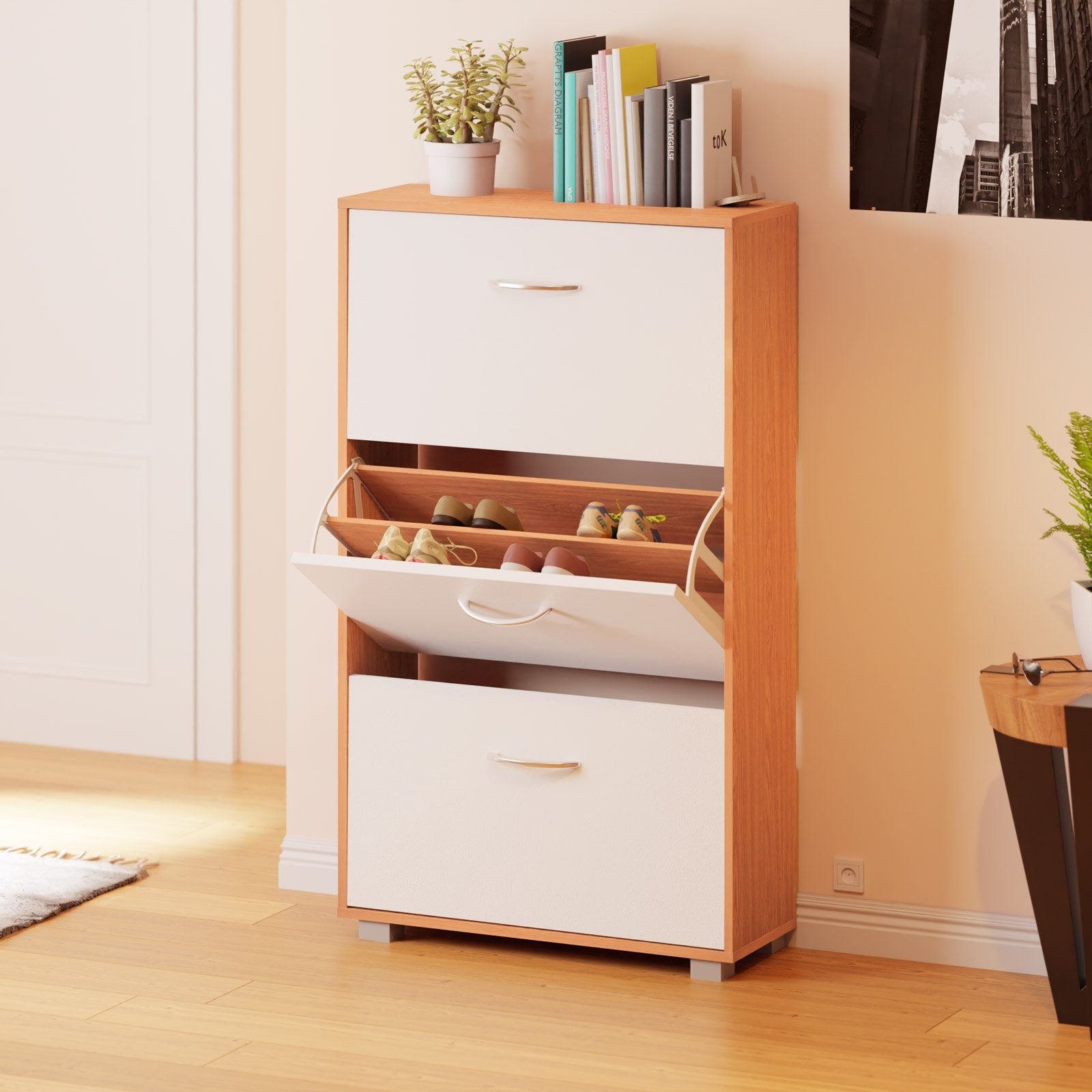 Casaria Schuhschrank (1-St) für 18 Paar Schuhe 3 Klappen Verstellbar 115x60x25cm Kippsicherung