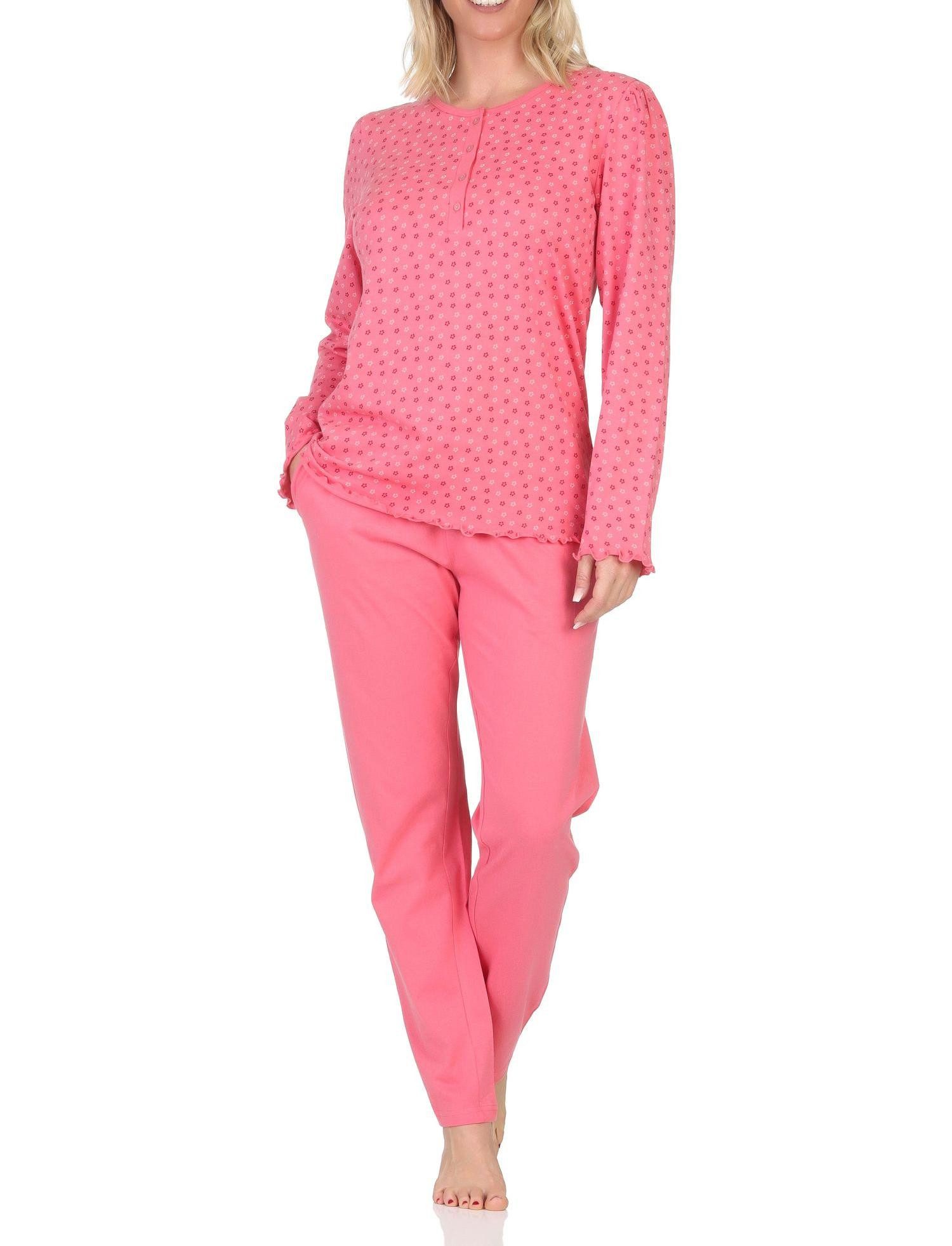 Pyjama Normann Damen langarm Schlafanzug Pyjama im eleganten Minimal-Print