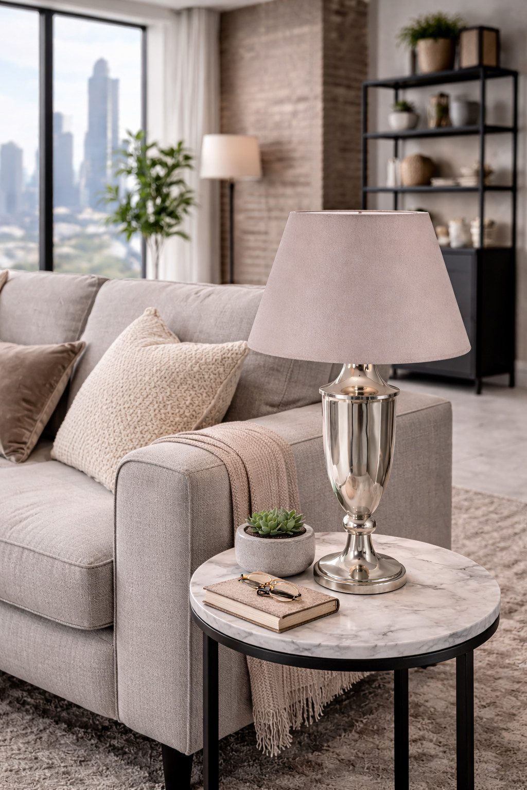 AMBIENTE-LEBENSART.DE Lampenschirm Design-Taupe Hell Leinen Optik rund-konische Form Ø 30cm