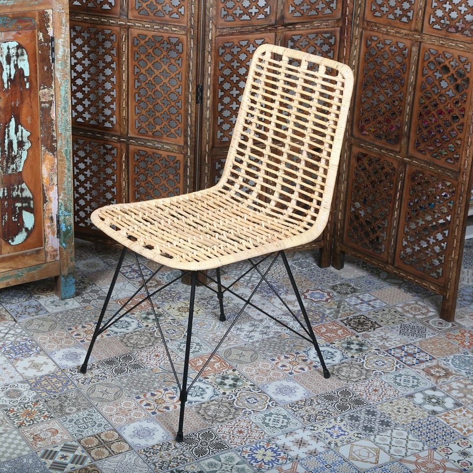 Casa Moro Stuhl Rattan-Stuhl Valencia Natur - aus Naturrattan handgeflochten  IDSN41 (Korbstuhl Flechtstuhl, 1 St), Handmade
