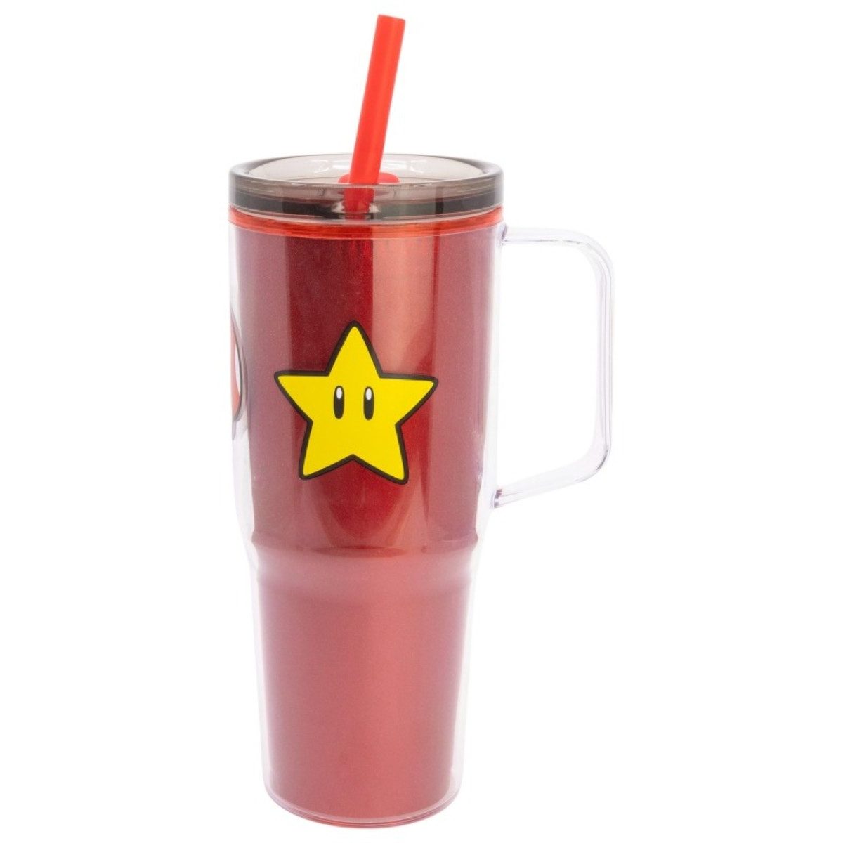 Super Mario Trinkflasche Trinkbecher mit Strohhalm und Henkel Doppelwandig 860 ml, Auslaufsicher