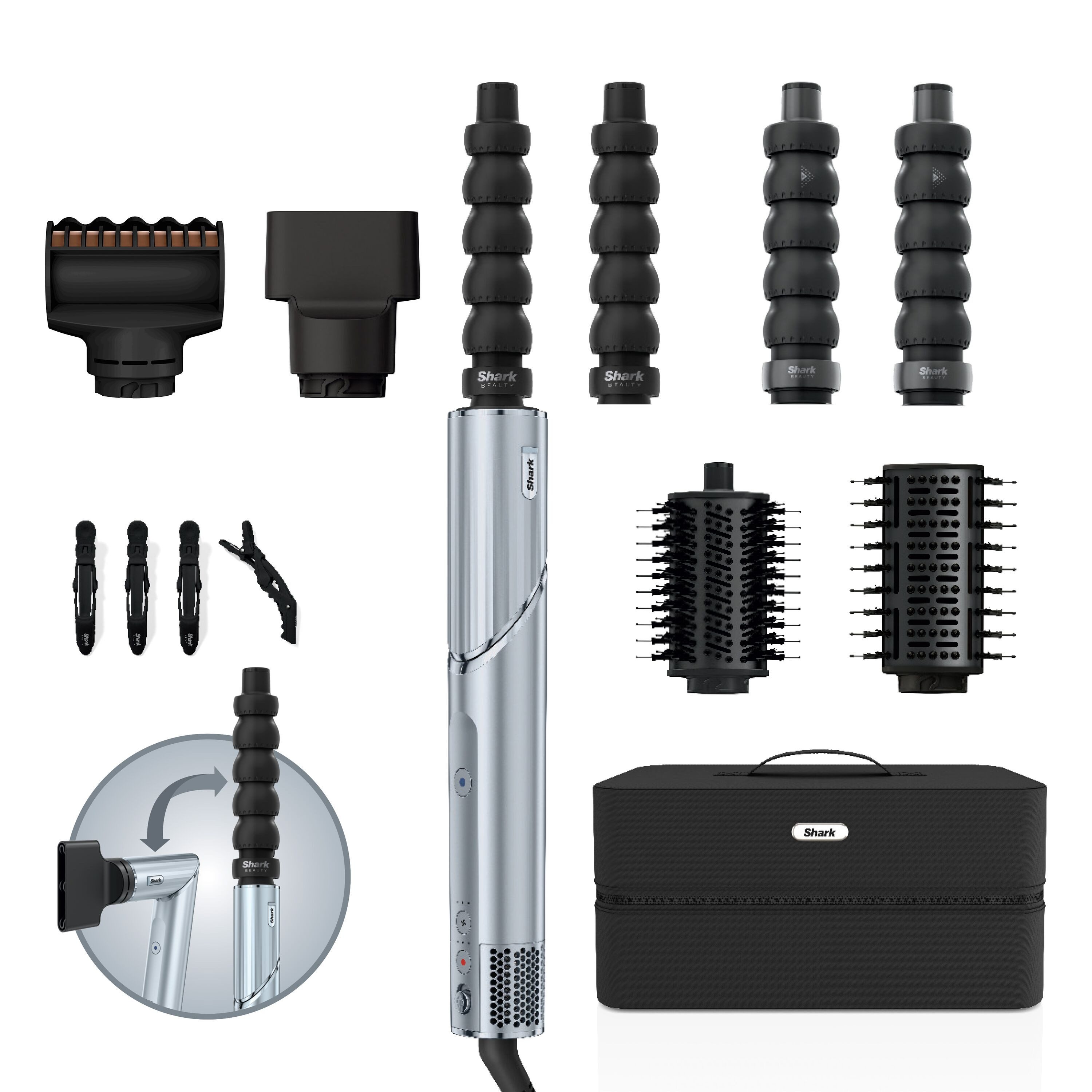 Shark Multihaarstyler Shark FlexStyle Haarstyler und -trockner Glacial Blue [HD476WHEU], Perfekt für jeden Haartyp