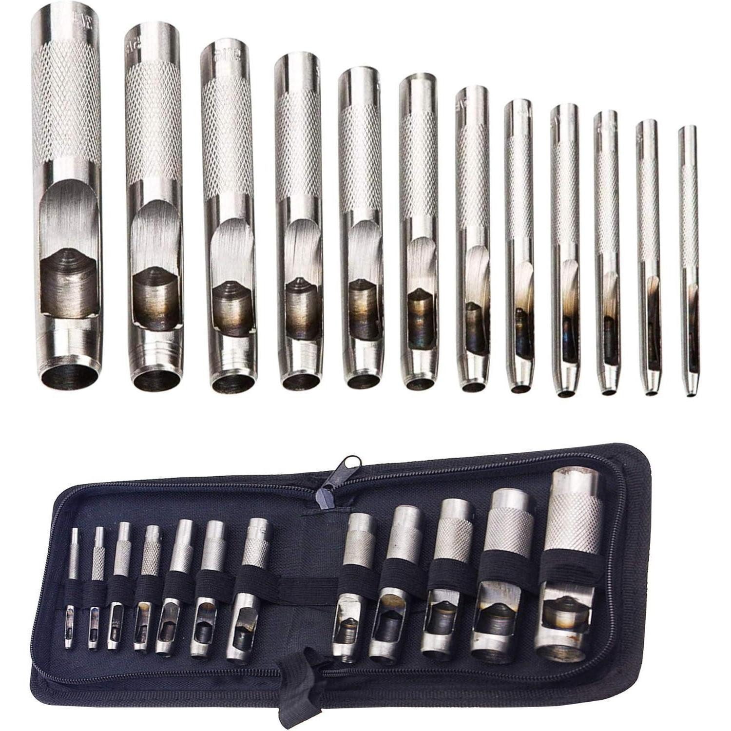 LuxusKollektion Locher Locheisen Set 12er Hohl Punch Werkzeug 3-19mm Edelstahl Cutter Leder