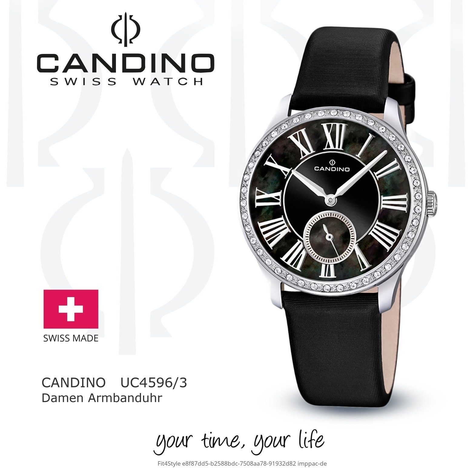 C4596/3, Candino Lederarmband Analog schwarz, Damen Quarzuhr Armbanduhr Damen Quarzuhr Candino Fashion rund,