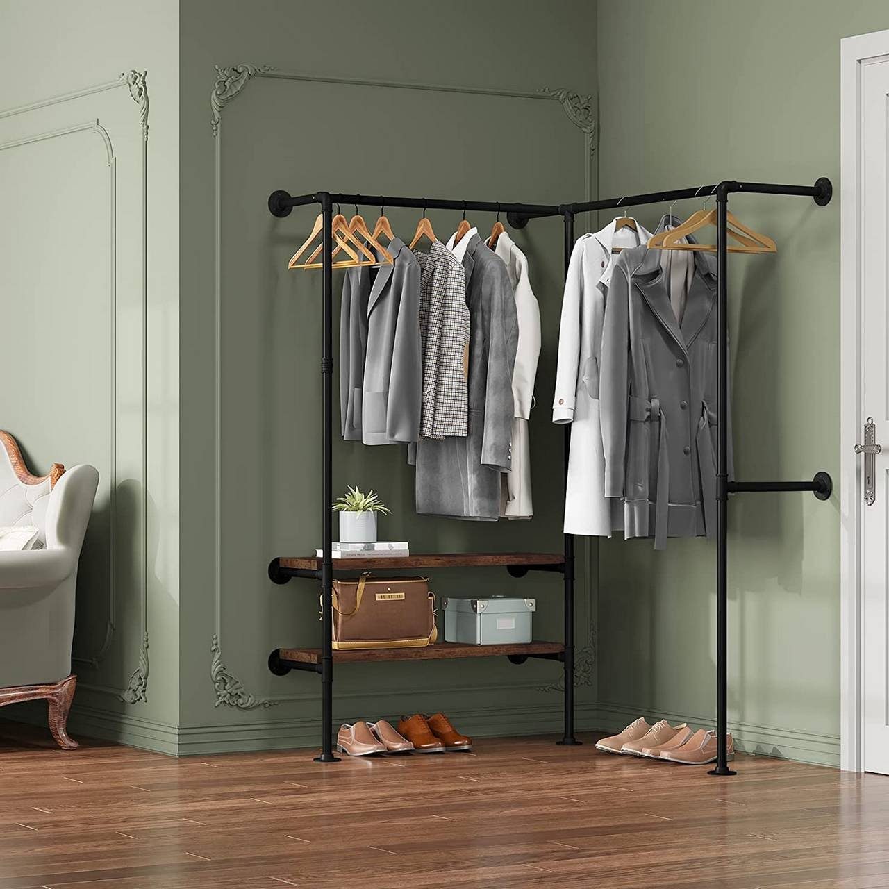 Woltu Kleiderstange (1 St), mit Regalen Wandmontage Garderobe für begehbare günstig online kaufen