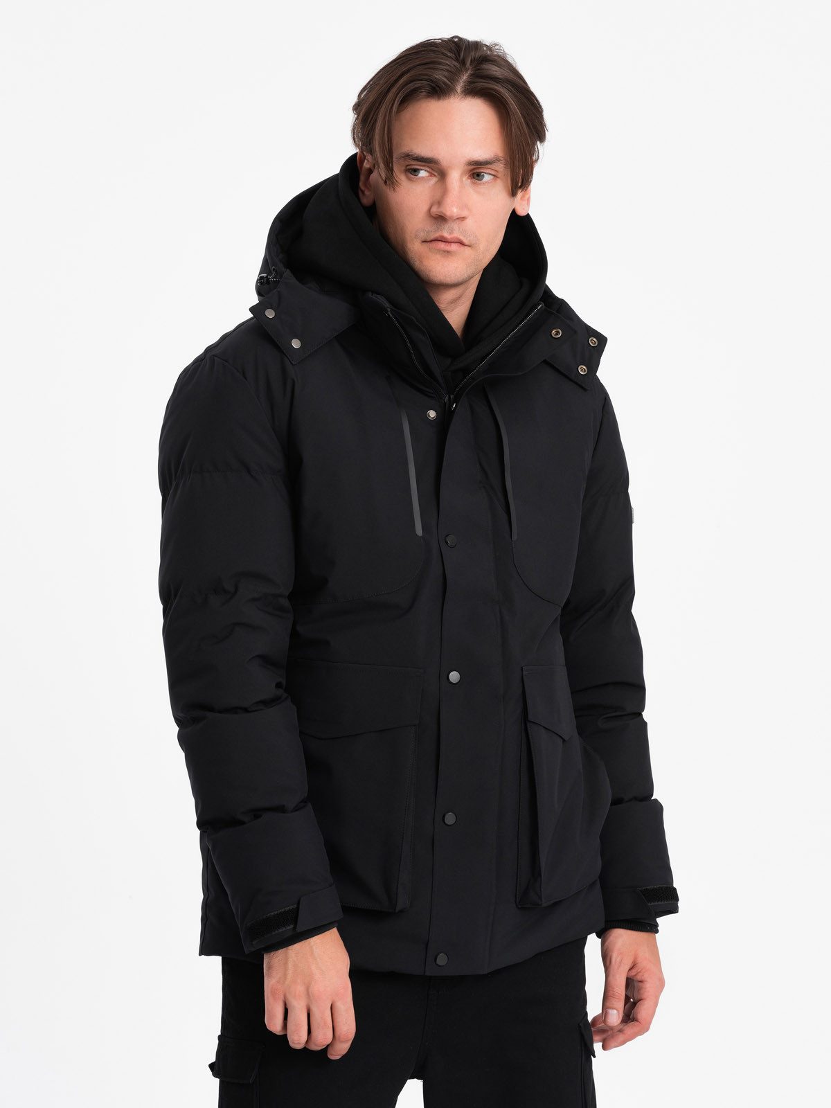 OMBRE Winterjacke Herren-Winterjacke mit abnehmbarer Kapuze und Cargotaschen