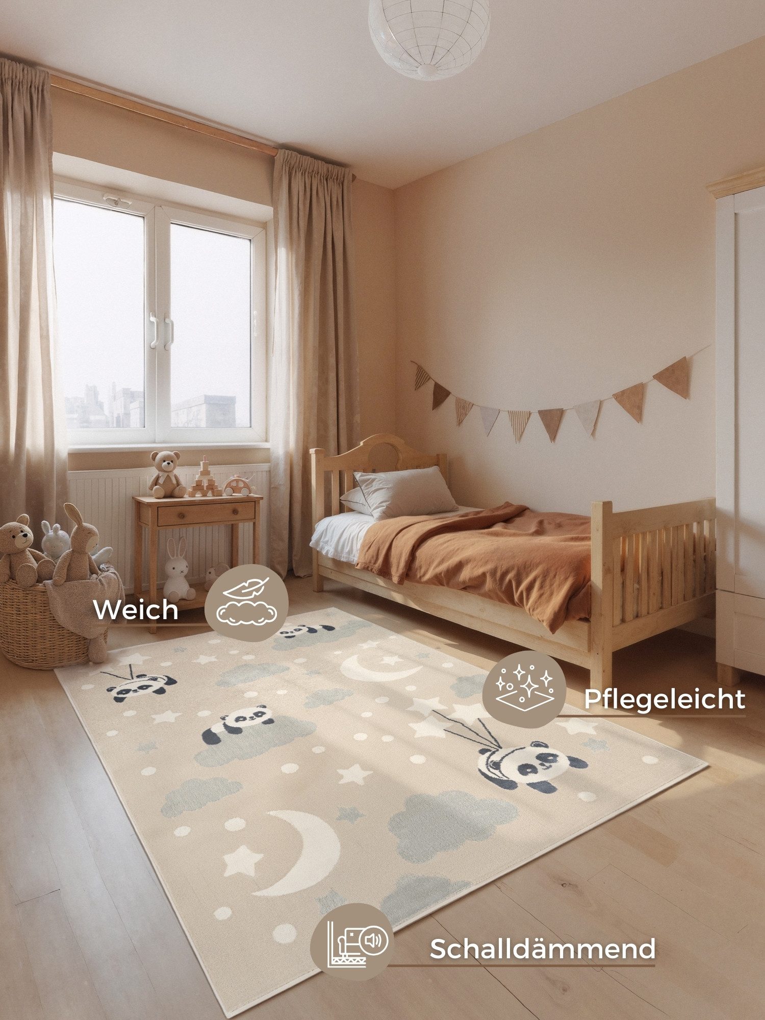 HANSE Home Kinderteppich Dreamy Panda, rechteckig, Höhe: 10 mm, Pflegeleicht, Weich, Kinderzimmer, Spielteppich, Spielunterlage