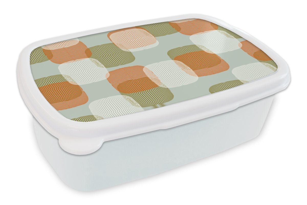 MuchoWow Lunchbox Retro - Muster - Pastell, Kunststoff, (2-tlg), Brotbox für Kinder und Erwachsene, Brotdose, für Jungs und Mädchen weiß
