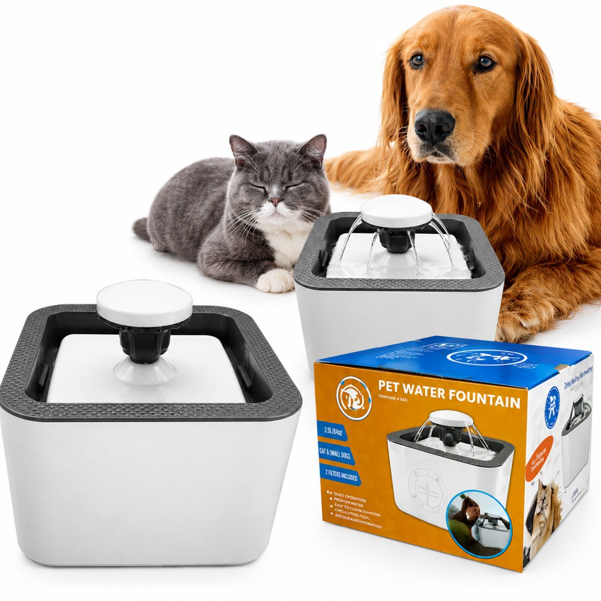 R2 Invest Trinkbrunnen Automatischer Trinkbrunnen für Hunde und Katzen mit Wasserzirkulation