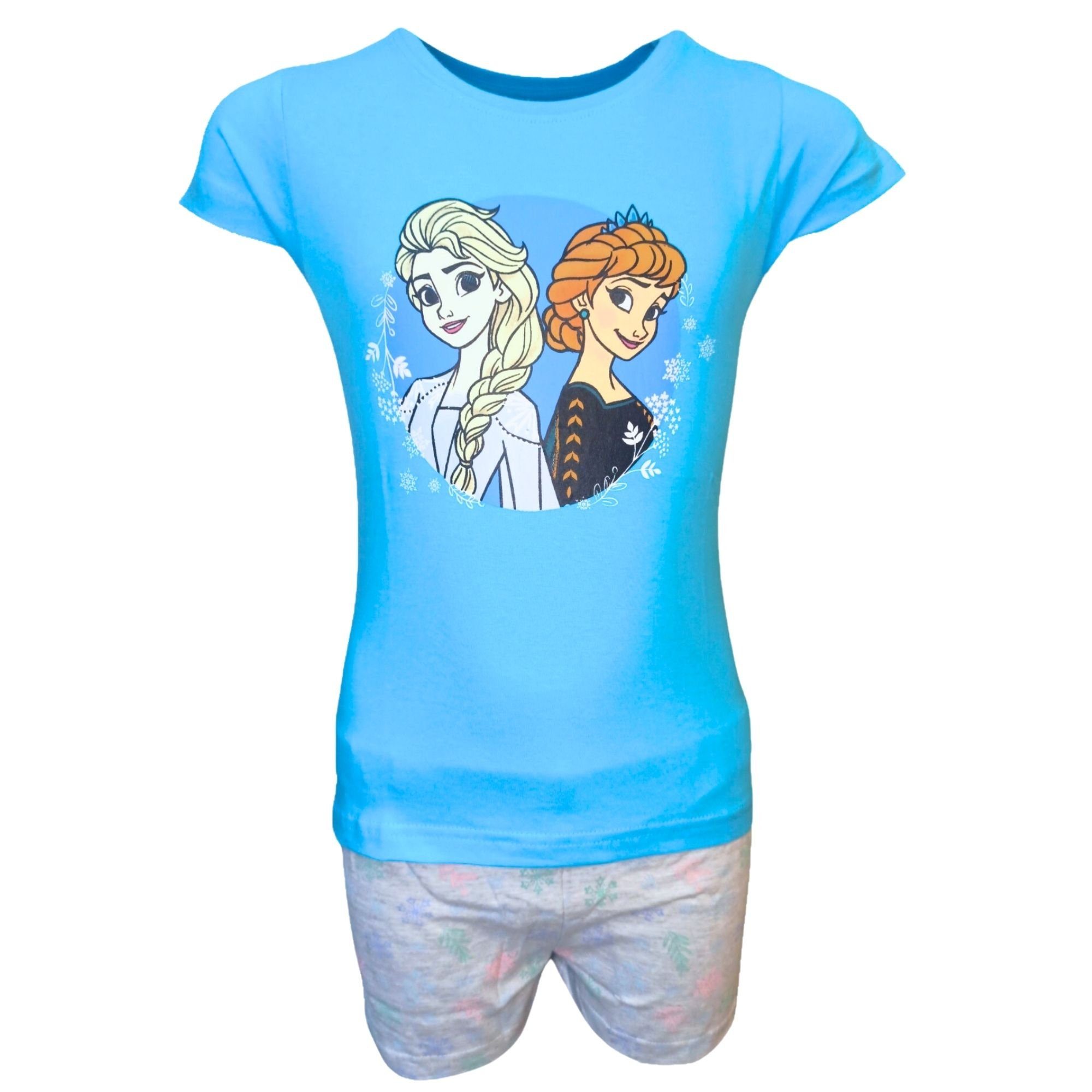 & Shorty Hellblau Frozen (2 104-134 tlg) Disney Set Schlafanzug Anna kurz - cm Gr. Mädchen Elsa Pyjama