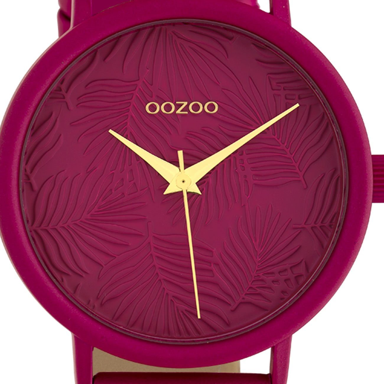 OOZOO Damen Oozoo groß Quarzuhr Lederarmband, fuchsia, (ca. Damenuhr 42mm) Armbanduhr rund, Fashion-Style