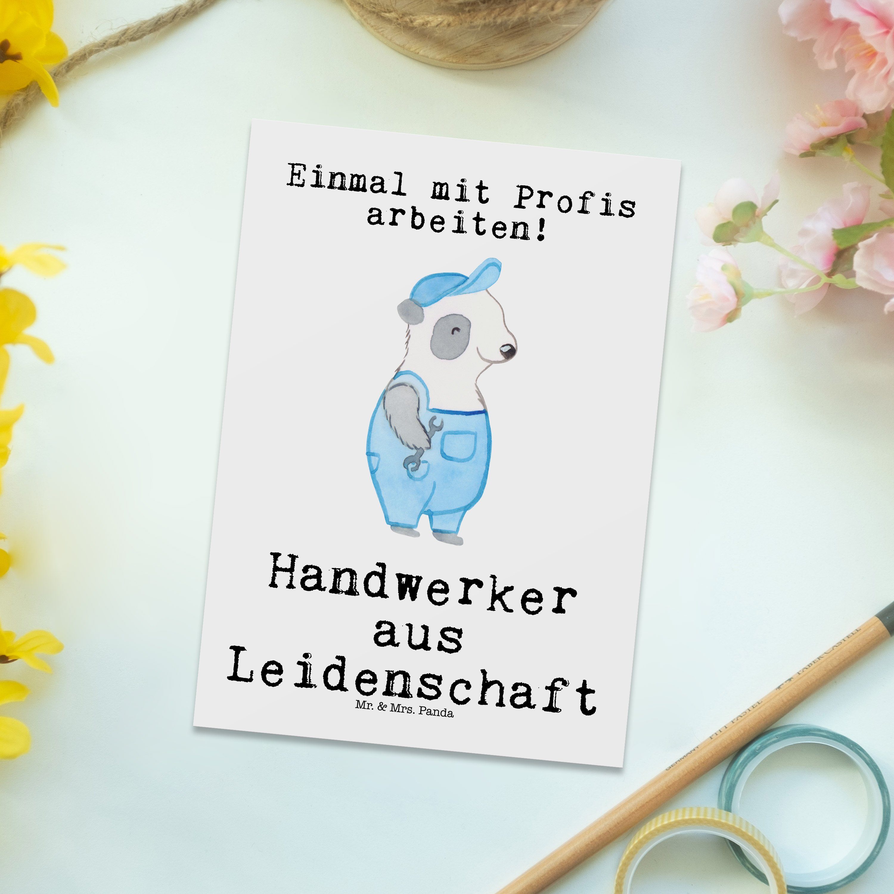 Mr. & aus Geschenk, - Mrs. Heimw Handwerker Weiß Panda Gesellenprüfung, - Postkarte Leidenschaft