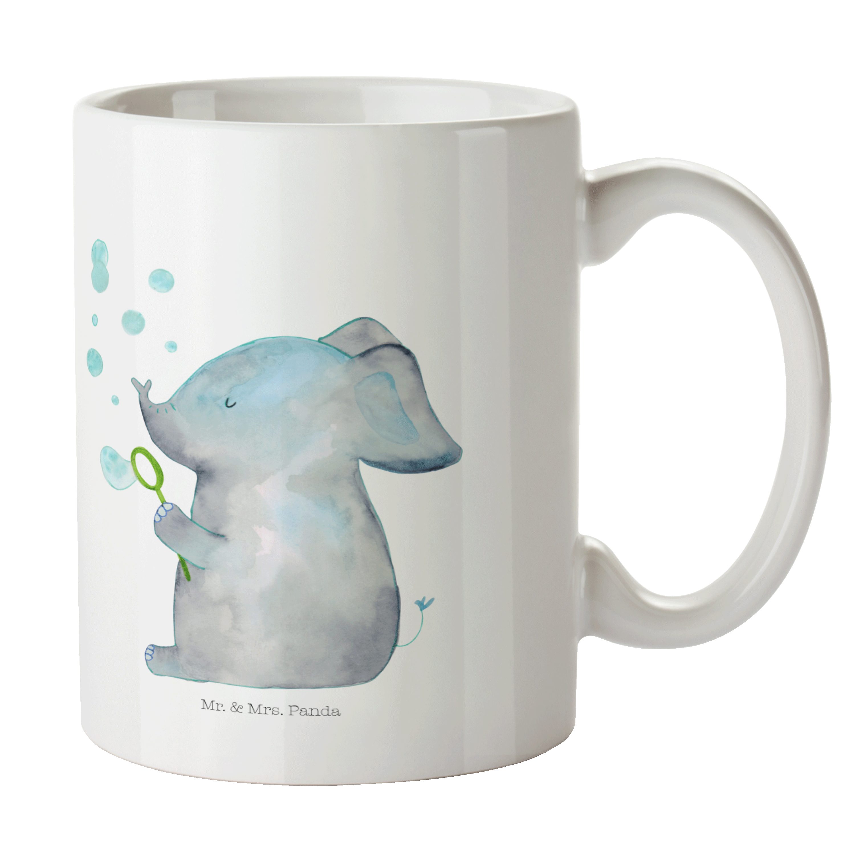 Mr. & Mrs. Panda Tasse Elefant Seifenblasen - Weiß - Geschenk, Tiermotive, Büro Tasse, Gute, Keramik