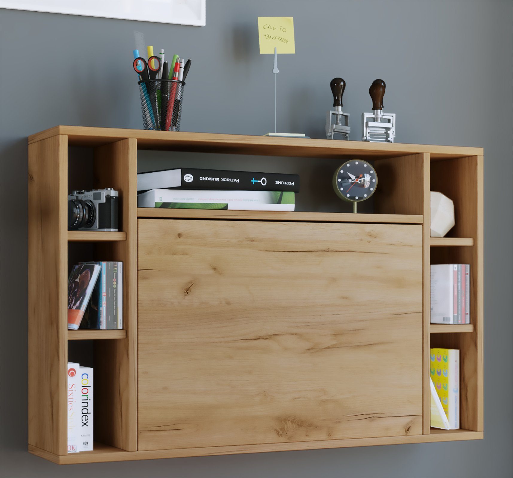 VCM Schreibtisch Wandila Computertisch B. 90 x T. 20 x H. 60 cm, Klapptisch mit 1 Tür, Wandmontage, fürs Homeoffice Büro – Bild 4 von 5