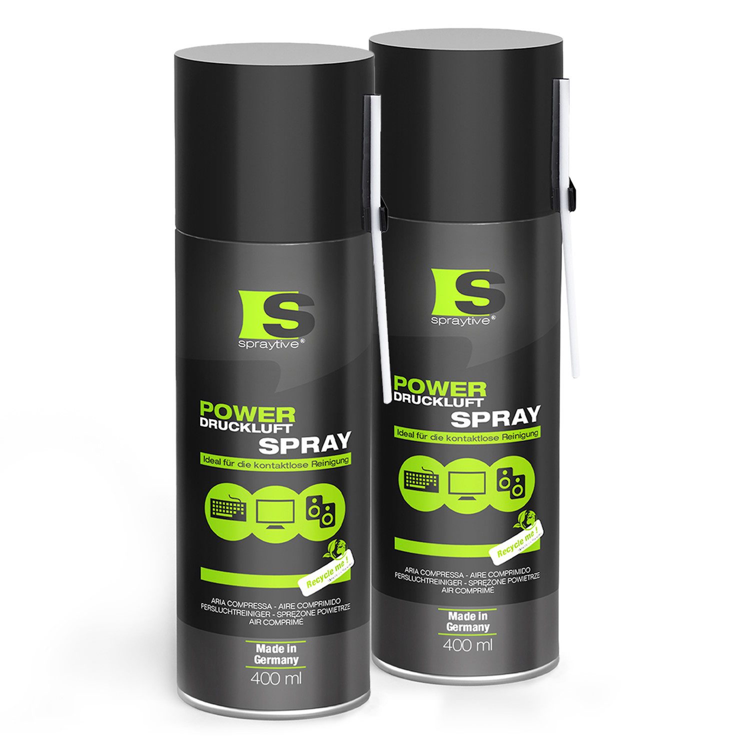 Spraytive 2x 400ml Druckluftspray - Druckluftreiniger Air Duster Luftdruckspray Druckluftreiniger (Made in Germany)