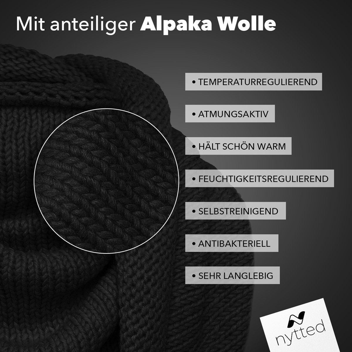 Herren Damen mit NYTTED® feinster & Dreieckstuch Wolle gestrickt Schwarz für Alpaka