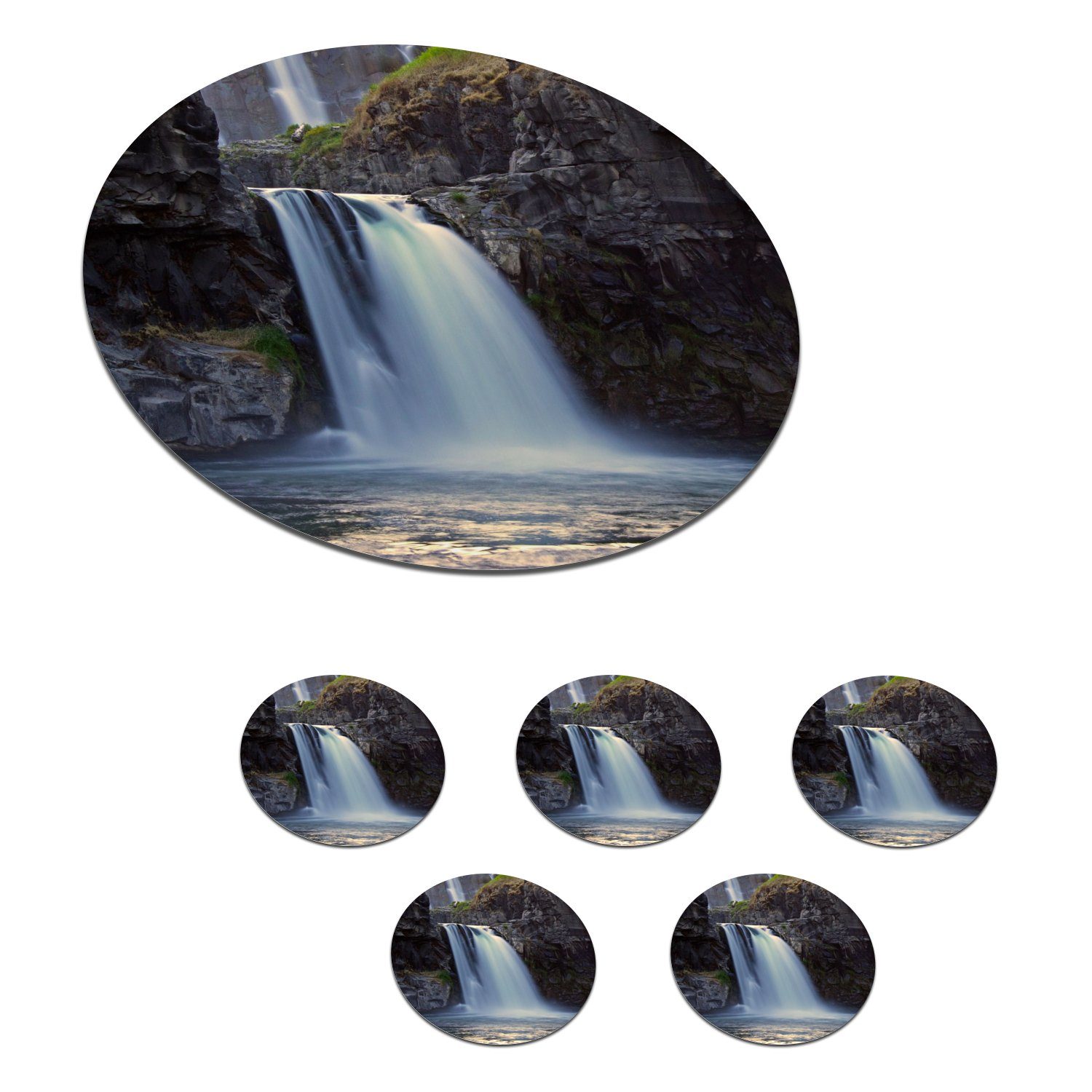 MuchoWow Glasuntersetzer Wasserfall - Wasser - Felsen, Zubehör für Gläser, 6-tlg., Getränkeuntersetzer, Tassenuntersetzer, Korkuntersetzer, Tasse, Becher
