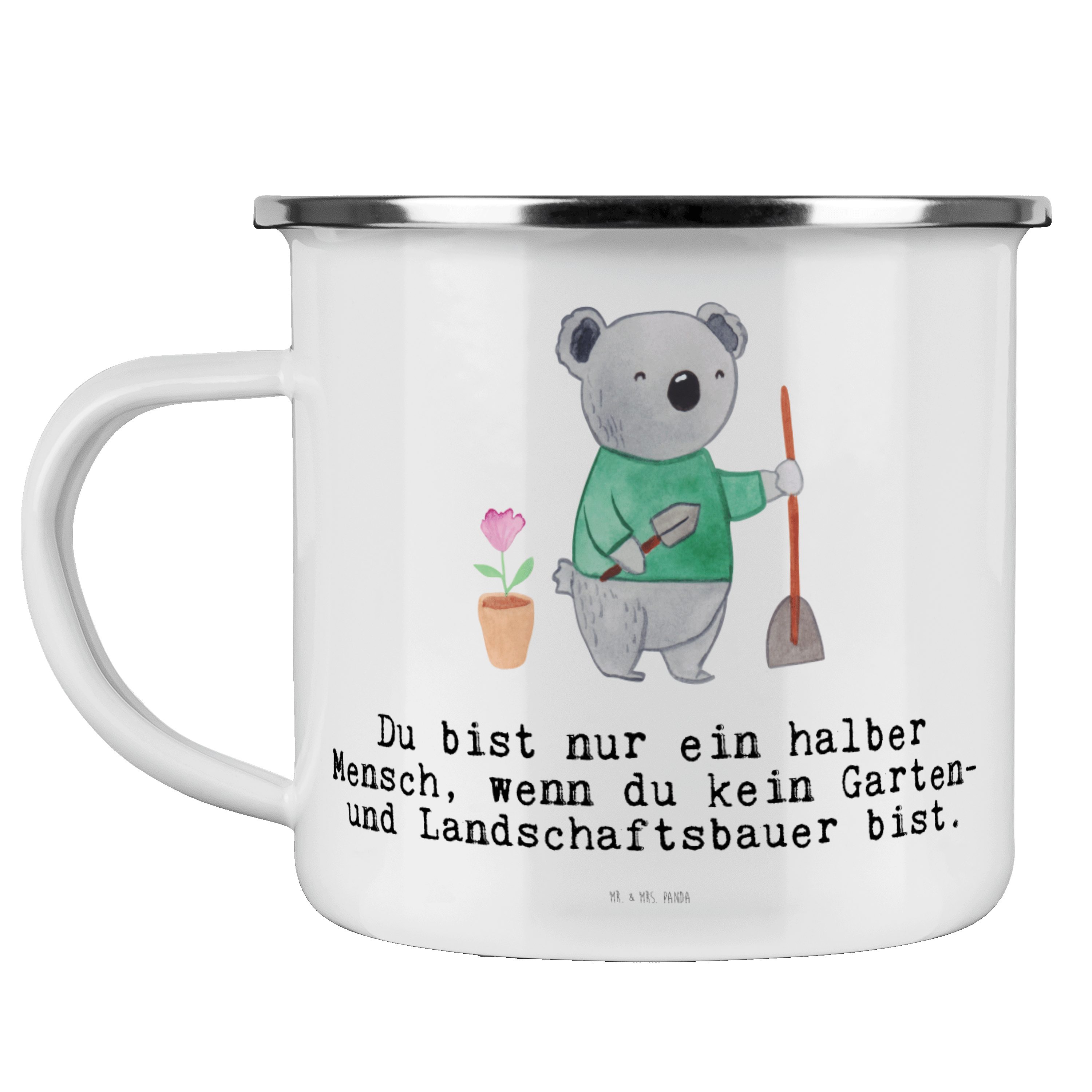 Mr. & Mrs. Panda Becher Garten- und Landschaftsbauer Herz, Teetasse, Weiß, Lustig, Campingbec, Emaille, Gartenbau blechbecher reisetasse