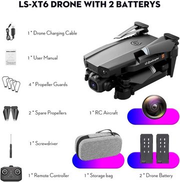 Goolsky LS XT6 Drohne (1080P, Mit Kamera 1080P Tragbar, Verstellbar Drohne, kristallklare Aufnahmen,automatische Flugverfolgung 12Minuten Flugzeit)