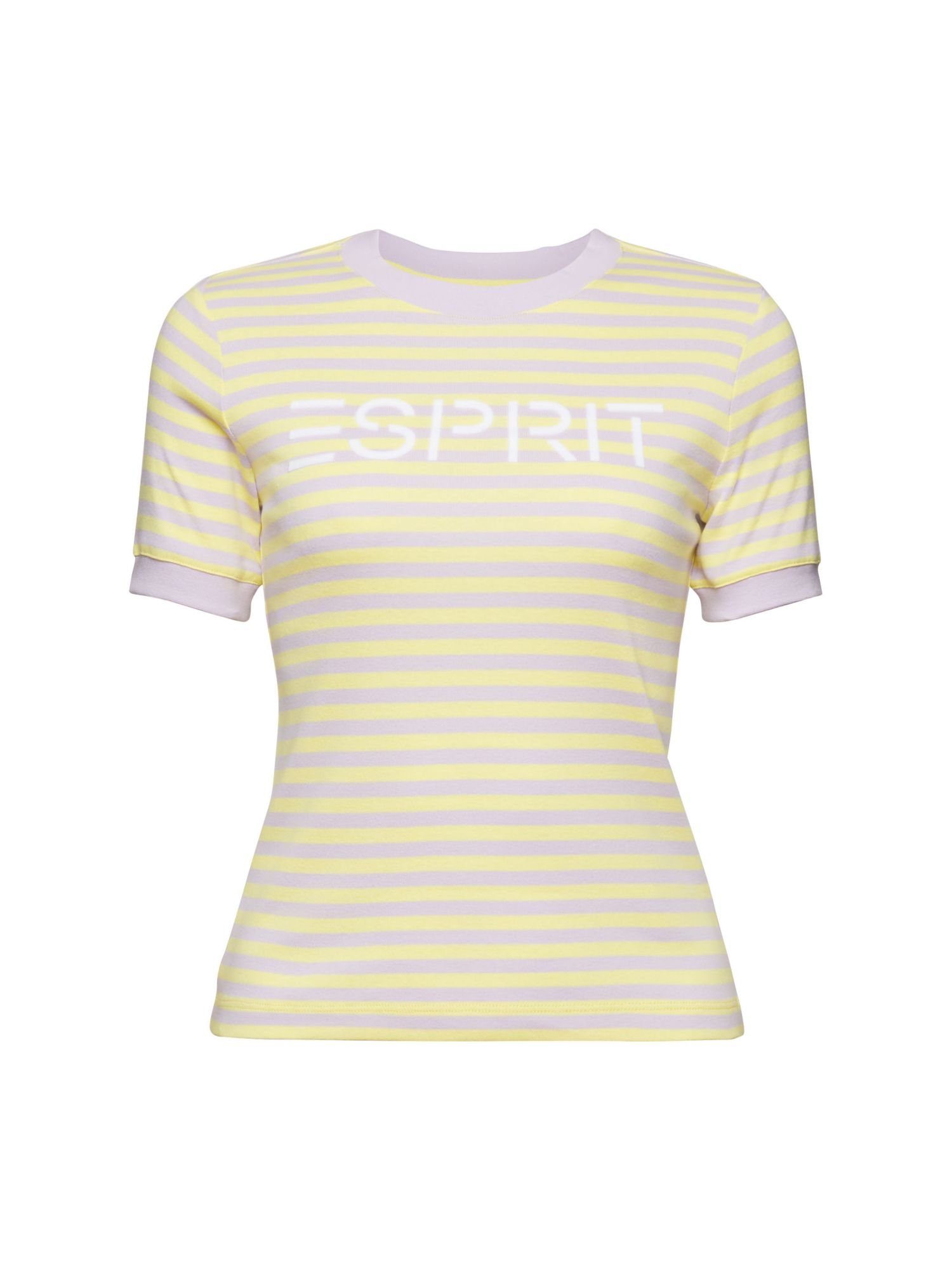 Esprit T-Shirt Gestreiftes Baumwoll-T-Shirt mit Logo-Print (1-tlg) PASTEL YELLOW