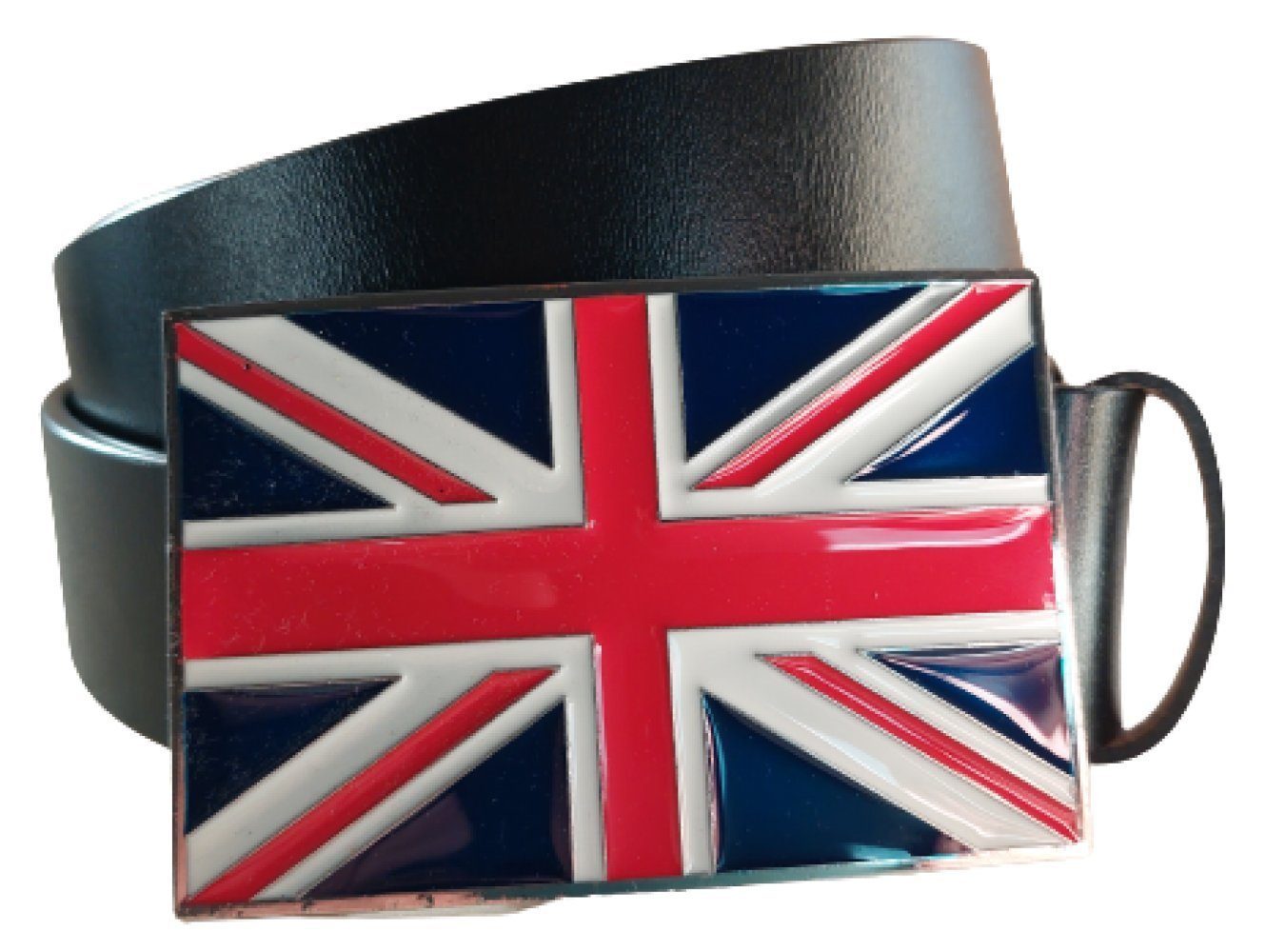 Ware aus aller Welt Ledergürtel Wechselgürtel Gürtel in schwarz mit England Flagge Gürtelschnalle