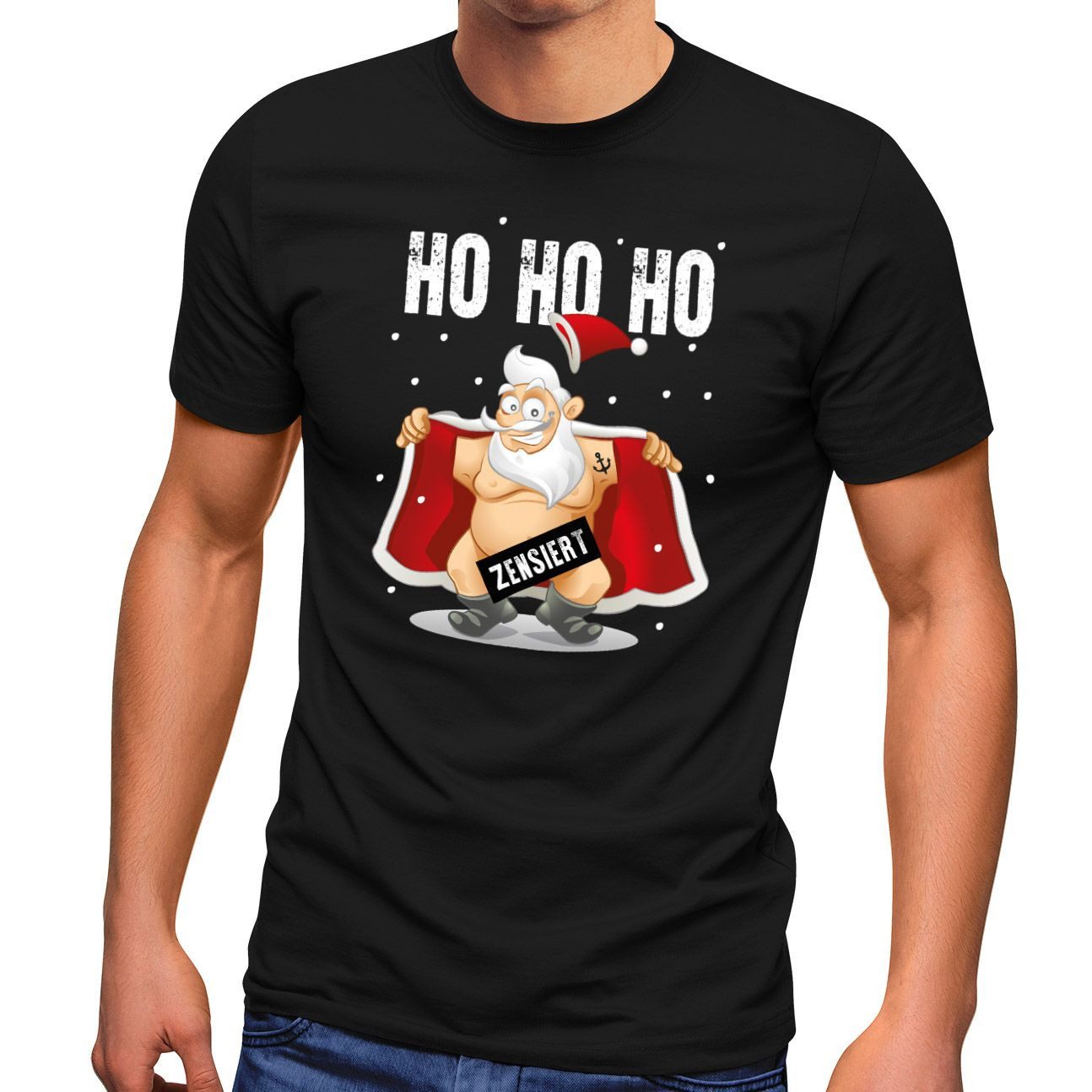 Print-Shirt Herren T-Shirt Weihnachten Weihnachtsmann zensiert HoHoHo Fun-Shirt