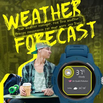 findtime Smartwatch (1,4 Zoll, Android, iOS), Sportuhren Outdoor Militär IP68 Wasserdicht Fitnessuhr Schrittzähler